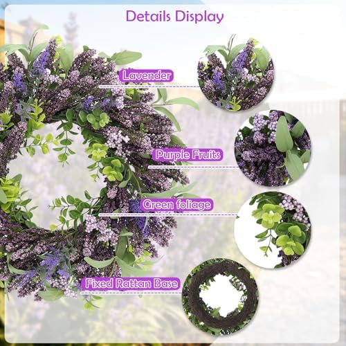 26'' Wreath for Front Door, Spring Purple Wreaths for Outdoor Indoor Decor - Image 3