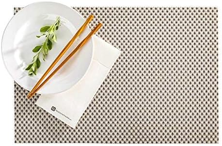 Restaurantware Amalfi 16 x 12 Inch Plastic Placemats Set Of 6 Basketweave Outdoor Placemats - Limestone No Stain Black And Taupe Vinyl Table Placemats Waterproof Heat Tolerant Easy To Clean - Image 2