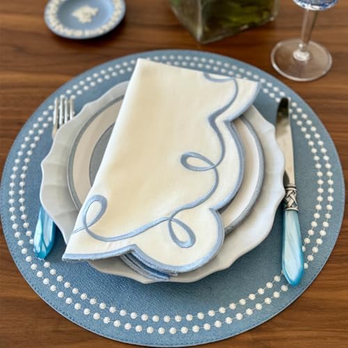 Bodrum Pearls Round Embroidered Placemats Set of 4 – 15" Elegant Table Mats for Dining, Weddings & Special Occasions, Decorative, Wipe-Clean Vinyl Placemats, Iceberg/White - Image 4