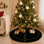 Black Velvet Christmas Tree Skirt with Ruffled Edge&Pearl,60" - Image 2
