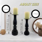 Black Worn Pillar Candle Holder - Rustic Wooden Farmhouse Candlestick Holders for - 2 Piece Set - Image 6