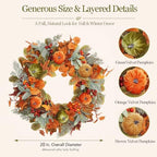 20 Inch Pre-Lit Pumpkin Fall Wreath for Front Door, 30 White LEDs - Image 2