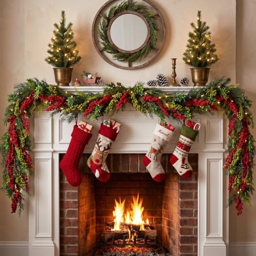 6 ft Christmas Norfolk Pine Garland Artificial Red Berry Garland - Image 4