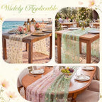 Fanfanwin 3 Pcs Tulle Floral Table Runner Set, 2.5 x 5.9 ft Widened Beige, Pink and Green Sheer Wildflower Butterfly Embroidered Gauze Lace Dining Table Decor for Wedding Birthday Baby Bridal Shower - Image 5