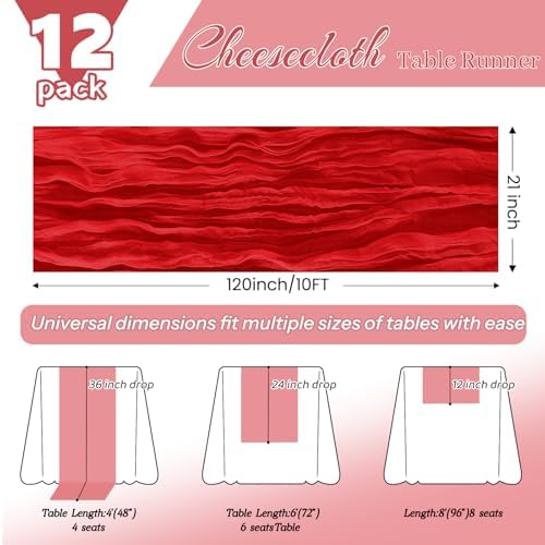 12 Pack Red Cheesecloth Table Runner 10FT Wedding Party Decor - Image 3