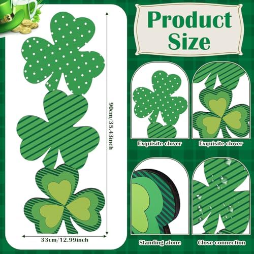 Vercraft 35 Inch St Patrick's Day Porch Standing Decor Wood Green Lucky Shamrock Decor Outdoor Wooden Welcome Home Sign for Home Farmhouse Harvest Mantel Party - Image 3