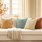 MIULEE Fall Boho Farmhouse Decorative Throw Pillow Covers 18x18 Inch 4 Packs Soft Vintage Pillow Cases Modern Corduroy Patchwork Cushion Covers for Couch Sofa Bed Home Decor, Teal-Rust - Image 3