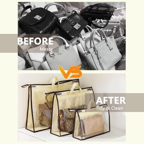 8 Pack Handbag Dust Bags Clear Purse Storage Organizer for Closet, Hanging Zipper Storage Bag for Handbags - Image 3