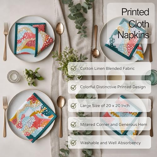 FINGERCRAFT Cloth Napkins Set of 12, 100% Cotton, 20x20 Inch Pastel Splash - Image 4