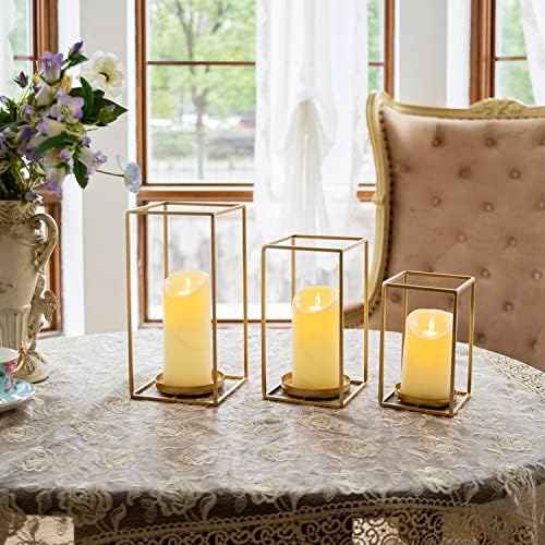 HPC Decor 3PCS Gold Metal Lanterns Decorative- 7in 9in 11in Candle Lantern Holders for Home Decor- Modern Farmhouse Lantern Decor for Wedding Table Centerpieces,Living Room,Dining Room,Party,Holiday. - Image 2