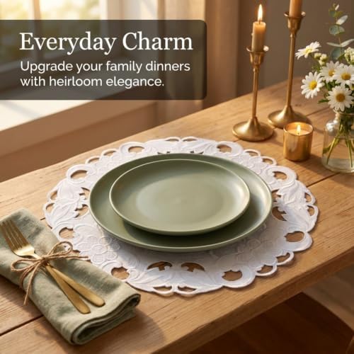 Decozen Set of 8 Doilies for Table, Lace Doilies - Rustic, Crochet, Farmhouse, Kitchen, Round Table Placemats - Valentines Day Decorations - 15 inch White, The Snow Blossom Collection - Image 2