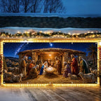Holy Nativity Scene Christmas Garage Door Banner 7x16 FT, Large 2-Car Manger Birth of Jesus Outdoor Wall Mural Backdrop, Religious Three Wise Men Star of Bethlehem Holiday Hanging Cover Sign Decor by THISFIND
