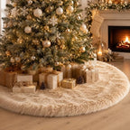 AOGU 48 Inch Faux Fur Christmas Tree Skirt Beige Plush Skirt for Merry Christmas Party Christmas Tree Decoration by AOGU