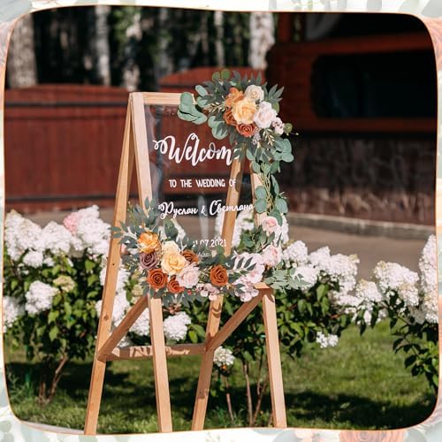2 Pcs Fall Arch Flowers Swag Burnt Orange Rust Rose Garland Decor - Image 6