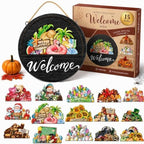 16/14/12PCS Welcome Sign for Front Door Interchangeable Every Season Halloween Christmas with Holiday 12 Inch Wooden Holiday Door Sign Wreaths Seasonal Porch Decor Gift(Set C) by Unknown