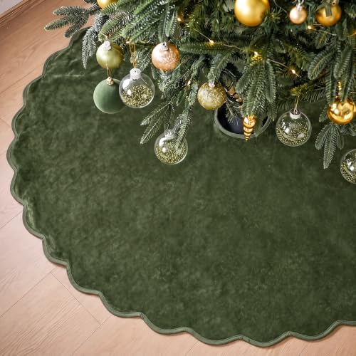 RoundFunny Green Christmas Tree Skirt Velvet Tree Skirts, 60 Inch - Image 2