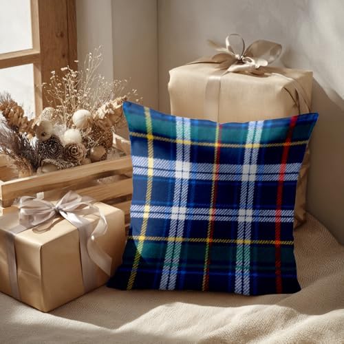 Batmerry Black Blue Throw Pillow Covers, Blue Scottish Tartan Red Decorative Pillow Covers Digital Printing Blended for Couch Sofa Bed Invisible Zipper 24X24 in(Set of 2) - Image 2