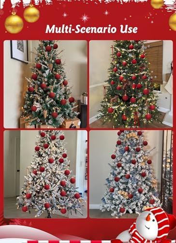 Brightown 15 Pcs Velvet Christmas Balls, 3.15 Inch Red Green Brown Velvet Ornaments for Christmas Tree, Christma Tree Flocked Ornaments Balls for Family Holiday Wedding Party Xmas Hanging Decoration - Image 3