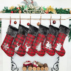 LUBOT Set of 6 Christmas Stockings(20inch) Large Family Xmas Stocking Glitter Silhouette Buffalo Red Plaid Rustic Farmhouse Country Fireplace Hanging Decorations - Image 3