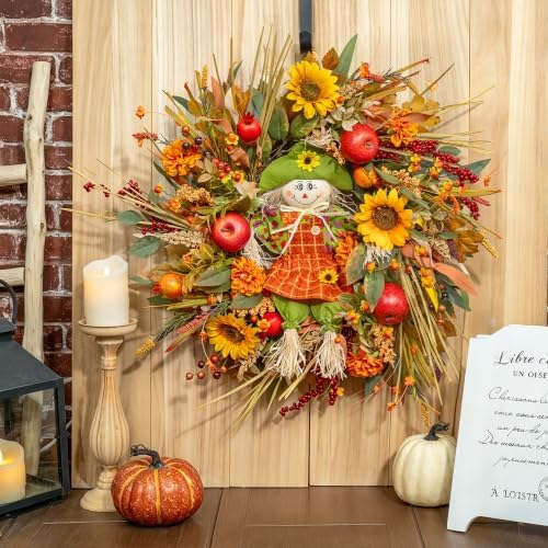 Fall Wreath for Front Door, 24 Inch Autumn Wreath for Front Door - Image 5