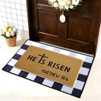2 Pcs Easter Doormats, He is Risen Door Mat, Easter Bible Verse Non Slip Coir Mats, Black and White Check Rug, Layering Doormats Seasonal for Indoor Outdoor Home Porch Entry Decor 24" x 32" by Unknown