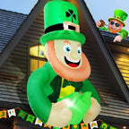 4FT St Patricks Day Inflatables Outdoor Decorations Hanging Green Leprechaun Holds Shamrock, Bright LED Lights Blow Up Decor for Window Door Irish Party Indoor Yard Wall Holiday by TwoBees