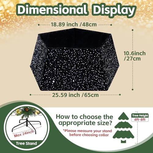 Black Christmas Tree Ring Collar 25.59 Inch Collapsible Xmas Tree Skirt Sequin Velvet Tree Stand Cover for Halloween Artificial Tree Home Ornaments - Image 3