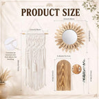 Novabright 9 Pcs Boho Decor Set Rustic Wood Boho Aesthetic Mirror Wooden Wall Vase Macrame Woven Wall Hanging 6 Pcs Eucalyptus Stems for Living Room Bedroom Home Party Wedding Decoration - Image 2