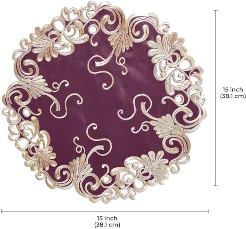 Decozen Set of 12 Doilies for Table, Lace Doilies - Rustic, Crochet, Farmhouse, Kitchen, Dining Table Centerpiece Decor - Round Christmas Placemats - 15 inch Gold Burgundy, The Chantelle Collection - Image 6