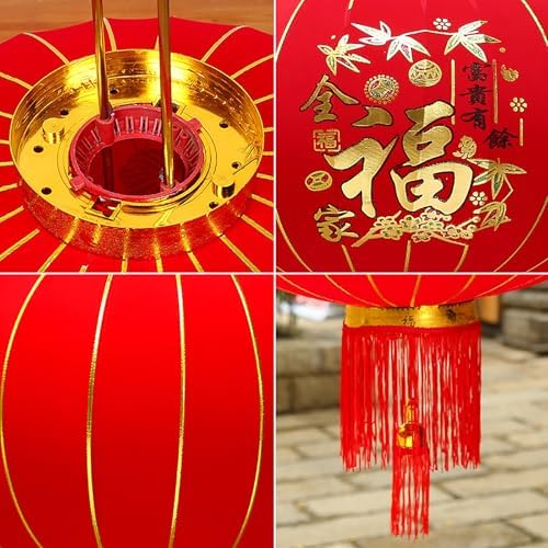 Silk Lantern Oriental, Round Red Lanterns, Large Silk Lantern with Golden Fu, Lunar New Year Decorations for Chinese New Year(Good Luck,60# 2pcs) - Image 3