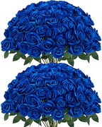 Sggvecsy 50 Pcs Artificial Roses Fake Flowers Velvet Silk Roses with Stems Bulk Realistic Faux Flowers for Bridal Bouquets Wedding Centerpieces Valentines Day DIY Home Party Decor (Blue) by Sggvecsy