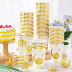 Domensi 100 Pack Eid Mubarak Paper Cups Gold Foil Disposable, White - Image 3