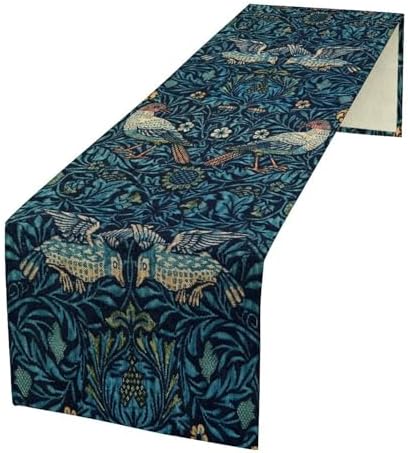 William Morris Style Plant Table Runner for Table Decor, Rustic Art Flower Vintage Floral Botanical Printed for Kitchen Dining Room Living Room Farmhouse Party Office Holiday Decorate 13" x 120" by LIZIMI