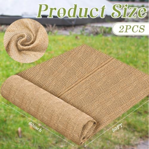 Buryeah 2 Pack 60 Inch X 50 ft Burlap Fabrics Roll Natural Jute Garden - Image 2