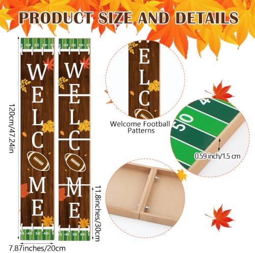 Chunful Football Welcome Sign for Front Door 47" Fall Football Porch Decor - Image 2
