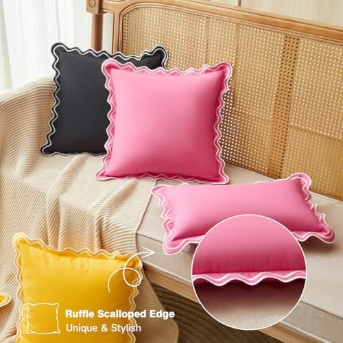 JOJOGOGO Hot Pink Scalloped Outdoor Lumbar Pillow Covers 12x20 Set of 2 - Image 4