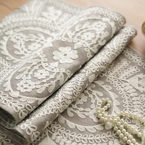 Table Runner Embroidered Boho Lace Dresser Scarf, Gray 14"x75" - Image 5