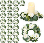 Zeyune 24 Pcs Candle Rings Bulk Artificial Eucalyptus Wreath Elegant by Zeyune