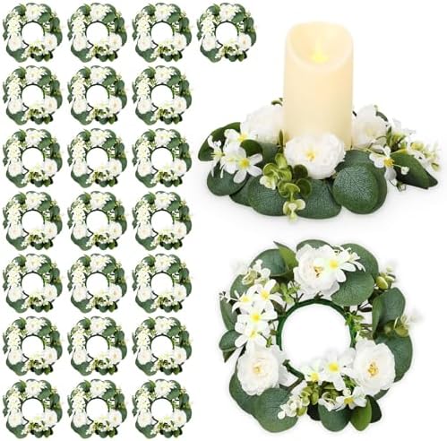 Zeyune 24 Pcs Candle Rings Bulk Artificial Eucalyptus Wreath Elegant by Zeyune