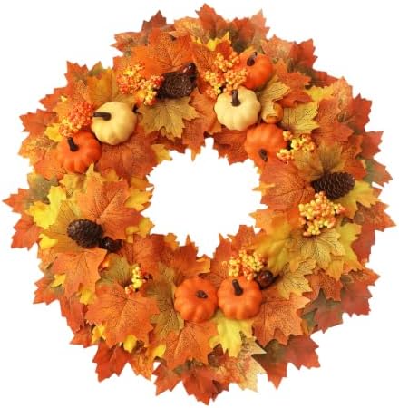 Wironlst 22 Inch Fall Wreaths for Front Door with Artificial Maple Leaf by Wironlst