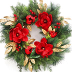 24" Magnolia Christmas Wreaths for Front Door, Artificial Magnolia Christmas Flower with Gold Leaves for Outdoor Indoor Home Wedding Christmas New Year by LOKEISNA