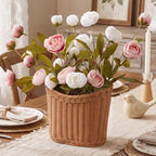 Fuutreo Faux Silk Peony Basket Wreath Artificial Floral Door Hanging Basket - Image 5