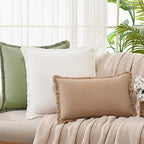 ZWJD Pillow Covers 22x22 Set of 2 Cream Throw Pillow Covers with Fringe Chic Cotton Decorative Pillows Square Cushion Covers for Sofa Couch Bed Living Room Farmhouse Boho Decor - Image 3