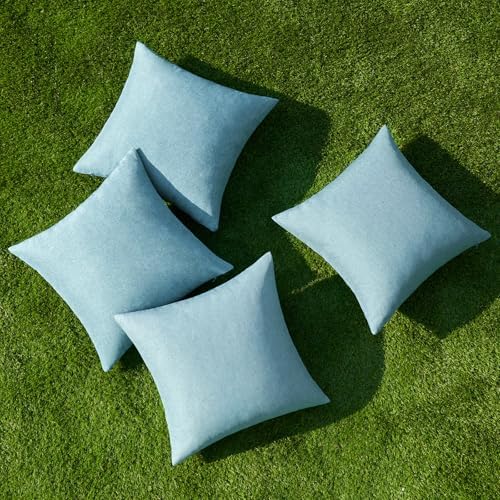 MIULEE Pack of 4 Decorative Outdoor Throw Pillow Covers Linen Waterproof Pillow Covers Summer Farmhouse Cushion Cases for Patio Garden Tent Balcony Couch Sofa 18x18 Inch Blue Gray - Image 4