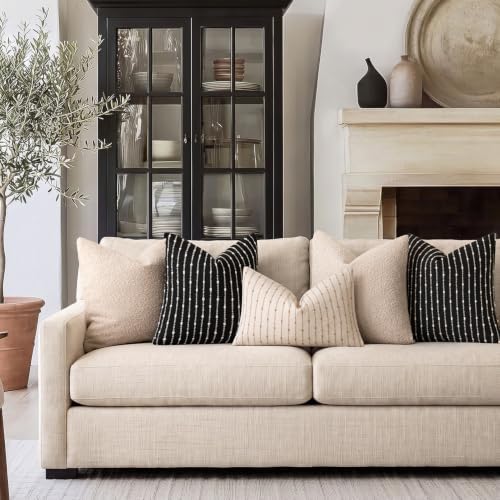 Foindtower Decorative Striped Boucle Throw Pillow Covers 22x22 Inch Black - Image 7