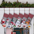 BHD BEAUTY Burlap Christmas Stocking Set of 6 Gray Plaid Soft Faux Fur Lovely Embroidery Pattern for Family Decorations Hanging Ornament for Xmas Holiday Party 20 inches by bhdbeauty