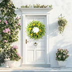 24" Large Eucalyptus Wreath for Front Door – All Season Artificial Greenery Wreath with White & Yellow Blossoms – Full Front Door Wreath for Porch, Farmhouse Entryway & Home Wall Decor - Image 3