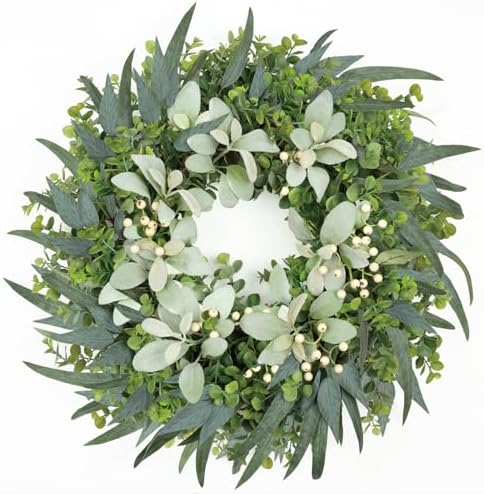 26" Eucalyptus Wreaths for Front Door with Lamb’s Ear White Berries Artificial Large Outdoor Wreath Farmhouse Home Decor Front Porch Wall Indoors Greenery Wreath for Spring Summer All Seasons by Zmtyykh