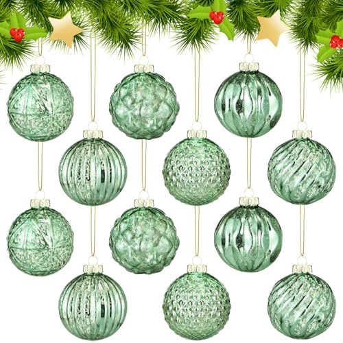 Jenaai 12 Pcs Christmas Mint Green Glass Ball Ornaments, Tree Decoration by Jenaai
