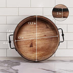 Round Coffee Table Tray|13'' Farmhouse Wood Serving Tray with Metal Handles - Image 6